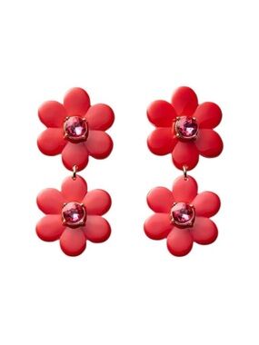 Kate Spade First Bloom Red Floral Double Drop Earrings